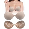 Miniatyrbild 7 av 8: Tjock Vadderad Axelbandslös Rygglös Push Up Silikon Limmat Osynlig Nude BH (Hudfärg, A)[GKS] 0.1