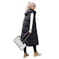 Miniatyrbillede 1 af 4: Lang vest dame efterår og vinter løs ærmeløs dunbomuldsjakke varm kappe vest damebeklædning SORT BLACK XL
