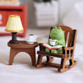 Miniatyrbillede 1 af 5: 3 stk, Mini Frø Statue Sød Frø Gyngestol, Sofabord Lampe, Hjemmeindretning Fe Have Mini Udendørs Dekorationer, Have Dekorationer.