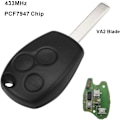 Miniatyrbilde 3 av 5: Uskåret nøkkel 3 knapper 433 MHz fjernkontroll bilnøkkelring for Renault Trafic Vivaro Primastar Movano Dacia PCF7947 chip