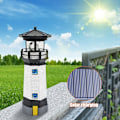 Miniatyrbild 1 av 4: LED Solcellsdriven Fyrtornssensor Beacon Roterande Lampa Staty Trädgård Utomhusbelysning Black
