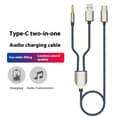 Miniatyrbillede 2 af 5: 2-i-1 Type-C Bil Stereo Kabel 1 Split 2 Type C til USB A 3.5mm Aux Kabel Blå