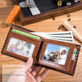 Miniatyrbillede 3 af 6: RFID Tegnebøger til Mænd, Slank Bifold Ægte Læder Tegnebog med 2 ID Vinduer Frontlomme QB-05 (Brun) Brown