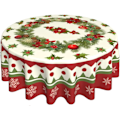 Miniatyrbild 1 av 5: Julrund bordsduk med tomte, snögubbe och snöflinga - Dekorativ röd rund bordsduk för hem, kök, middag, picknick, fest - Stil 5 Style 5 178cm diameter