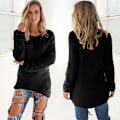 Miniatyrbilde 1 av 4: Langermet plysjgenser for kvinner, genser, pullover, sweatshirt, topp, svart black M