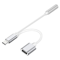 Pikkukuva 3 / 3: USB C - 1x USB C naaras ja 1x 3,5 mm AUX Hopea【GKS】