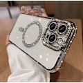 Miniatyrbild 1 av 5: Magsafe Magnetisk Lyx Plätering Bling Strass Diamant Glittrande Stöttåligt Skal För Iphone 15 Pro Max 15 Ultra Silver
