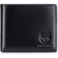 Miniatyrbillede 1 af 6: RFID Tegnebøger til Mænd, Slank Bifold Ægte Læder Tegnebog med 2 ID Vinduer QB-05 (Sort) Black