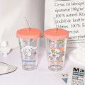 Miniatyrbilde 1 av 5: Transparent glass vattenkopp Söt tecknad frukostkopp Halm med lock Mjölk Juice Vattenkopp Glas Sippy Cup Barngåva My Melody My Melody
