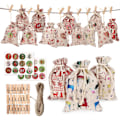 Miniatyrbilde 1 av 5: Adventskalender, 24 påfyllbare tøyposer, gaveposer med nummererte tagger og 24 trepinner, juteposer for DIY juledekorasjoner（farge）