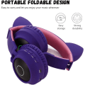 Miniatyrbilde 5 av 5: Bluetooth 5.0 Kattørehodetelefoner Foldbare På-Øre Stereo Ledninger Rosa