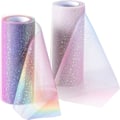 Miniatyrbild 1 av 5: 6 tum x 10 meter regnbågsglitter tyllbandrullar gradient tyll nät tyg spole glitter sortiment för bordsstol rosett tutu kjol sömnad 2 rulle