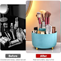 Miniatyrbillede 4 af 5: 360° Roterende Makeup Organizer Sminkbørsteholder med 5 rum til kosmetik Parfumesmykker til Sminkbord Soveværelse Badeværelse, Blå