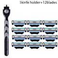 Miniatyrbilde 1 av 7: 3-lags barberblad, manuell barbermaskin for menn i rustfritt stål, retro våt barbering, gjenbrukbar barberhøvel 1 Holder  12Blader 1 Holder  12Blades