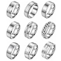 Miniatyrbillede 7 af 7: 9-delt sæt 8mm titanium stål mænds og kvinders kæde ring enkel børstet bryllup forlovelsesring sæt sort 9-delt sæt 12 No. 12