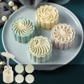 Miniatyrbilde 2 av 5: 50g Månekakeform 4stk Linje Blomsterfrimerker Håndpresse Månekakeform DIY Bakeware Midhøstfestivalen