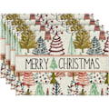 Miniatyrbillede 1 af 5: Pines Trees Merry Christmas Bordplader Sæt af 4, 12x18 tommer