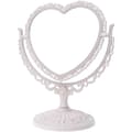 Simple and Beautiful Heart-Shaped Plastic Cosmetic Mirror, Double-Sided Rotatable Vanity Mirror, Lightweight Mirror, Bathroom Mirror (White)