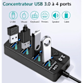Pikkukuva 3 / 4: 4-in-1 moni-USB-portti LED-valoilla, USB 3.0 ja 2.0 -liitännät tiedonsiirtoon ja tietokoneen lataukseen