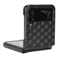 Miniatyrbillede 4 af 4: Geometrisk etui kompatibelt med Samsung Galaxy Z Flip 4, hård PC+PU Læder Stødtæt cover Sort