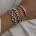 Miniatyrbillede 1 af 5: Heyone Boho Stakbar Punk Armbåndssæt Guld Sølv Chunky Lagdelt Justerbar Lænke Armbånd Kæde Smykker til Kvinder og Piger 4stk (Sølv)