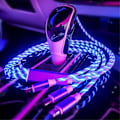 Miniatyrbillede 3 af 3: 3 i 1 USB-kabel med LED-lys, opladerkabel, ladekabel, ledning til Type-c Android Iphone -1,2m Blå