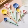 Miniatyrbillede 3 af 5: 1: En Tulpanformet Keramisk Ske 3D Blomster Kaffe Ske Morgenmad Gul 2