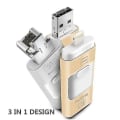 Pikkukuva 2 / 5: 128 GB 3 i 1 USB-minne Expansion Memory Stick Otg Pendrive För Iphone Ipad Android Pc(Guld) Guld 128 GB