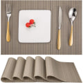 Miniatyrbilde 1 av 5: Set med 6 plassmatter, vevde vaskbare plassmatter for kjøkken eller spisebord, varmebestandige, sklisikre, laget av vinyl (30x45cm) (Lysegrå)