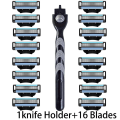 Miniatyrbilde 1 av 7: 3-lags barberblad, manuell barbermaskin for menn i rustfritt stål, retro våt barbering, gjenbrukbar barberhøvel 1 Holder  16Blader 1 Holder  16Blades