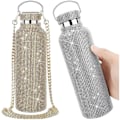 Miniatyrbillede 1 af 5: Rhinestone vandflaske 304 rustfrit stål glitrende termoflaske med kæde High-end diamant indlagt termoflaskekop med kæde sort