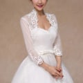Miniatyrbilde 5 av 11: Kvinner 3/4 Erme Bryllup For Jakke Kappe Blomsterblonder Trim Wrap Shrug Bolero Kort