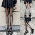 Miniatyrbillede 4 af 10: Preppy Style Kvinders Lolita Silkeblød Transparent Strømpebukser Sorte Side Bred Vertikal Stribet Sømme Gennemsigtige Strømpebukser Strømper Sexy Underundertøj Club Wear