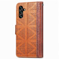 Miniatyrbillede 3 af 5: Til Samsung Galaxy A13 5G Anti-fald Beskyttelse Kryds Rhombus Præget PU-læder + TPU-cover med Pung Stativ - Khaki Brun