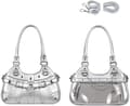 PU Leather Bag with Display Window, Rivet Bag with Adjustable Shoulder Strap Silver