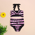 Miniatyrbild 2 av 5: AVEKI Babyflicka Set Glimrande Ränder Baddräkt Barn Halter Toppar Shorts med Hög Midja Baddräkt Strandkläder, 0-3 månader, Rosa
