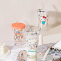 Miniatyrbild 3 av 5: Transparent glas vattenkopp Söt tecknad frukostkopp Halm med lock Mjölk Juice Vattenkopp Glas Sippy Cup Barngåva Hellokitty Hellokitty