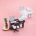 Miniatyrbillede 4 af 5: Mikro Miniatyr Møbler Tiny Småskalig Legetøjs Dukkehjem DIY Decora Mini 1:12 Computer Skrivebord og Stol Kontor Hvid