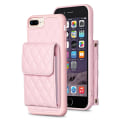 Pikkukuva 1 / 5: Bf22-tyyli iPhone 6 Plus / 6s Plus / 7 Plus / 8 Plus Kickstand Nahka + TPU-kotelo Korttitasku Kansi Vaaleanpunainen
