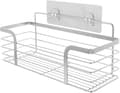 Badeværelseshylde, rustfrit stål, brusehylde til væg, ingen boring, selvklæbende, til badeværelse/køkken/toilet, sølv