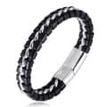 Børne Drenge Ægte Læder Armbånd Sort. Titan Sølv Kæde