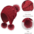 Pikkukuva 4 / 5: Naisten neulottu pipo, lämmin talvipipo Pom Pom Bobble Hat -tyylillä tuulenpitävillä korvaläpillä (punainen)