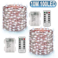 Miniatyrbillede 1 af 5: 100 LED 10 m strenglys timerfunktion med fjernbetjening Ip65 vandtæt indendørs - koldt hvid (2 stk)