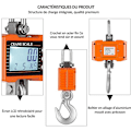 Miniatyrbilde 4 av 5: 1000KG Elektronisk krokvekt LCD Bakgrunnsbelyst Digital Display kg/lbs Enhetsendring Data Hold Tare Nullstill Oransje (uten batteri),