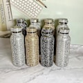 Miniatyrbillede 4 af 5: Rhinestone vandflaske 304 rustfrit stål glitrende termoflaske med kæde High-end diamant indlagt termoflaskekop med kæde sort