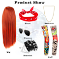 Pikkukuva 2 / 5: Pack Rocker Fancy Dress -asusteet 70-luvun 80-luvun 90-luvun asukokonaisuus, musta peruukki