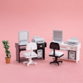 Miniatyrbillede 5 af 5: Mikro Miniatyr Møbler Tiny Småskalig Legetøjs Dukkehjem DIY Decora Mini 1:12 Computer Skrivebord og Stol Kontor Hvid