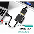 Miniatyrbillede 2 af 5: HDMI til VGA-adapter hdmi vga-adapter hdmi-adapter, 1080P vga til hdmi-konverter Kabelcomputer med 3,5 mm kabel Lydkabel Computerplade