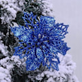 Miniatyrbild 1 av 5: 10 st Julblommor Stora (9 cm) Julstjärna Glitter Blomma Julgran Hängningsfest Juldekor (kungligt blå)
