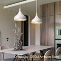Miniatyrbilde 2 av 5: Retro Pendellampe Moderne Hattestil Taklampe E27 Metall Tre Hengelampe for Soverom Spisestue Kjøkken, Ø 20CM (Hvit 1 Pakke)